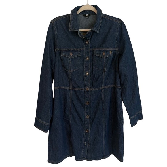 Frye Dresses & Skirts - Frye Womens Dark Wash Denim Button Front Mini Dress Long Sleeve Blue Large L